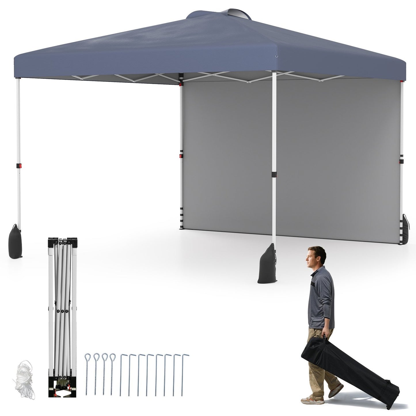 3 x 3 m Pop-Up Pavilion with Sidewall, Portable, Grey