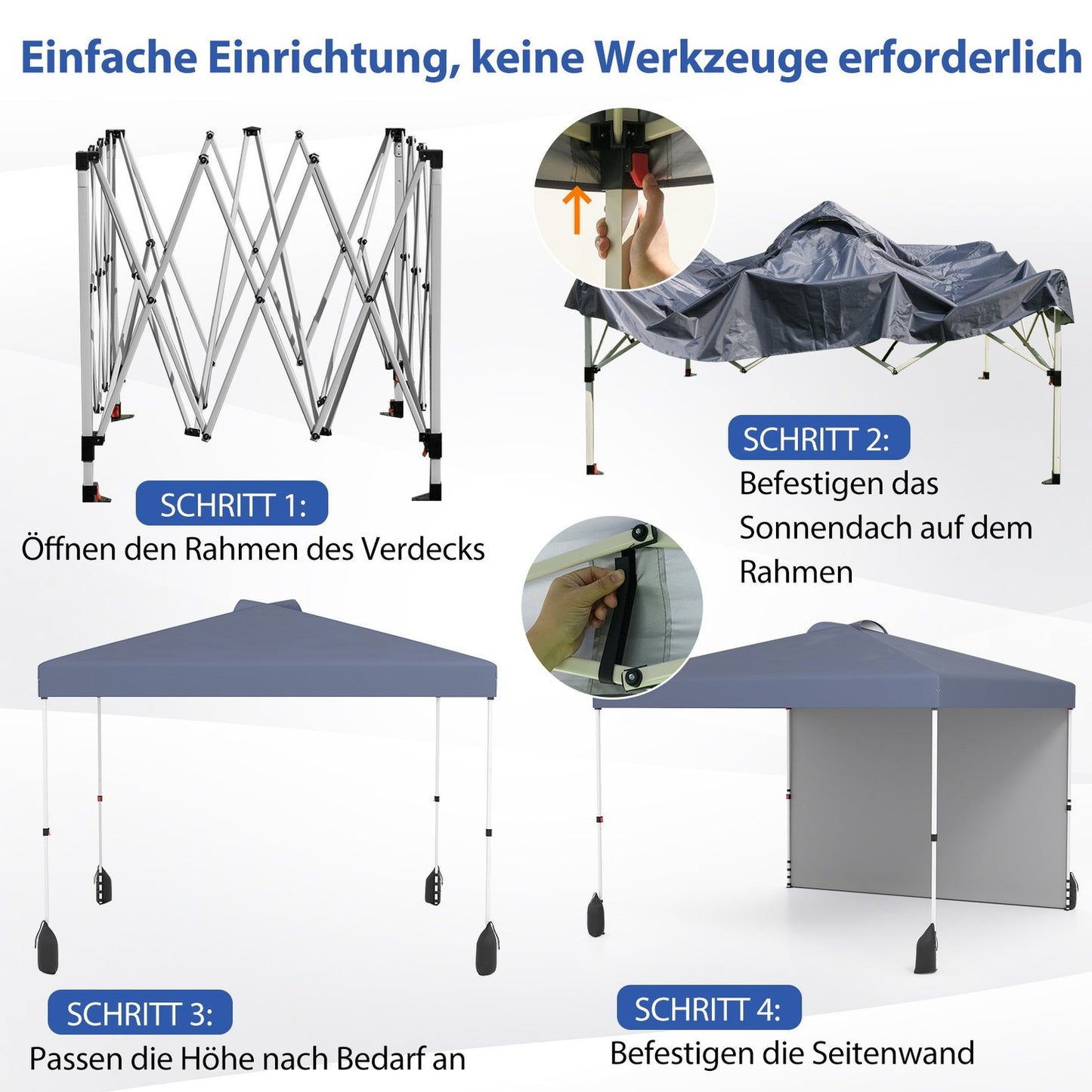 3 x 3 m Pop-Up Pavilion with Sidewall, Portable, Grey