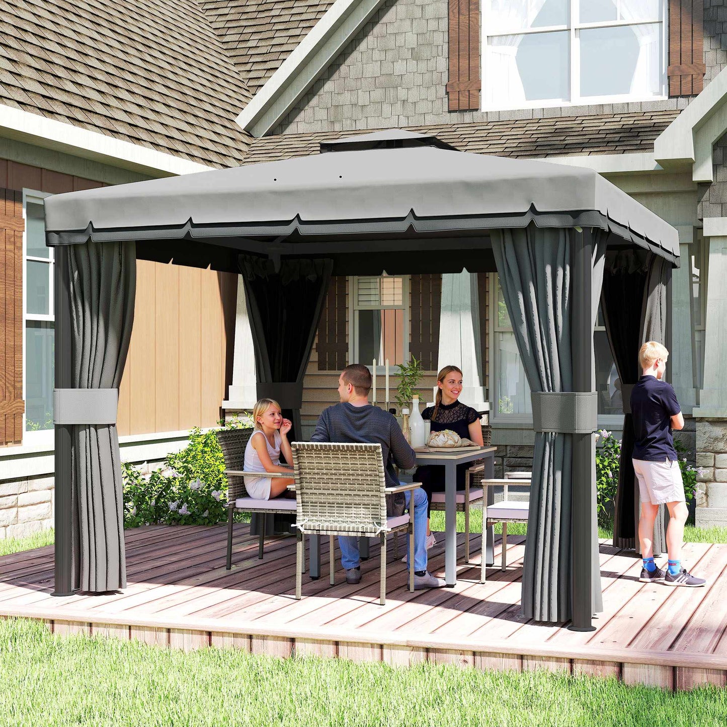 3x3m Waterproof Garden Pavilion with Double Roof