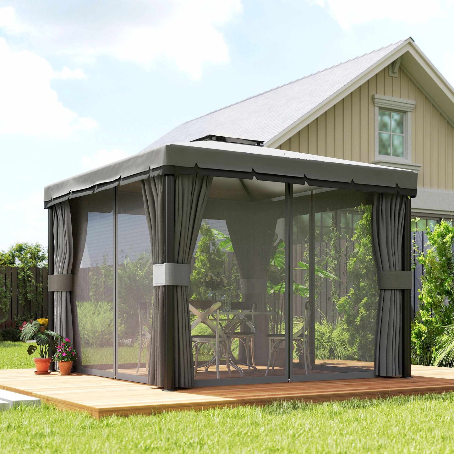 3x3m Waterproof Garden Pavilion with Double Roof