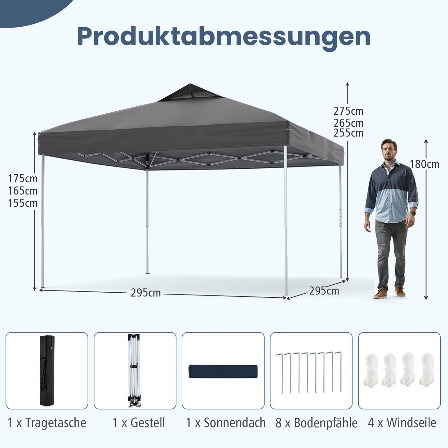 3x3m Waterproof Pop-Up Gazebo, UV 50+ Grey