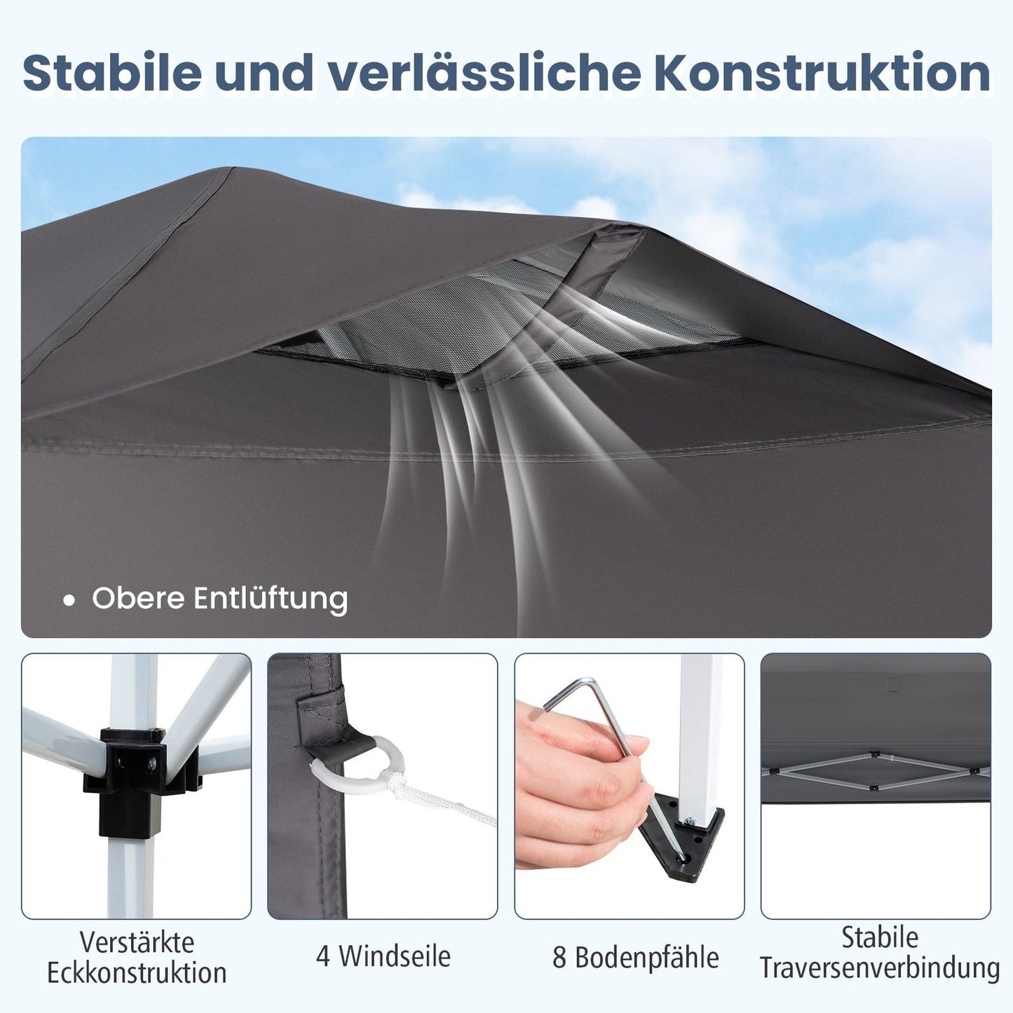 3x3m Waterproof Pop-Up Gazebo, UV 50+ Grey