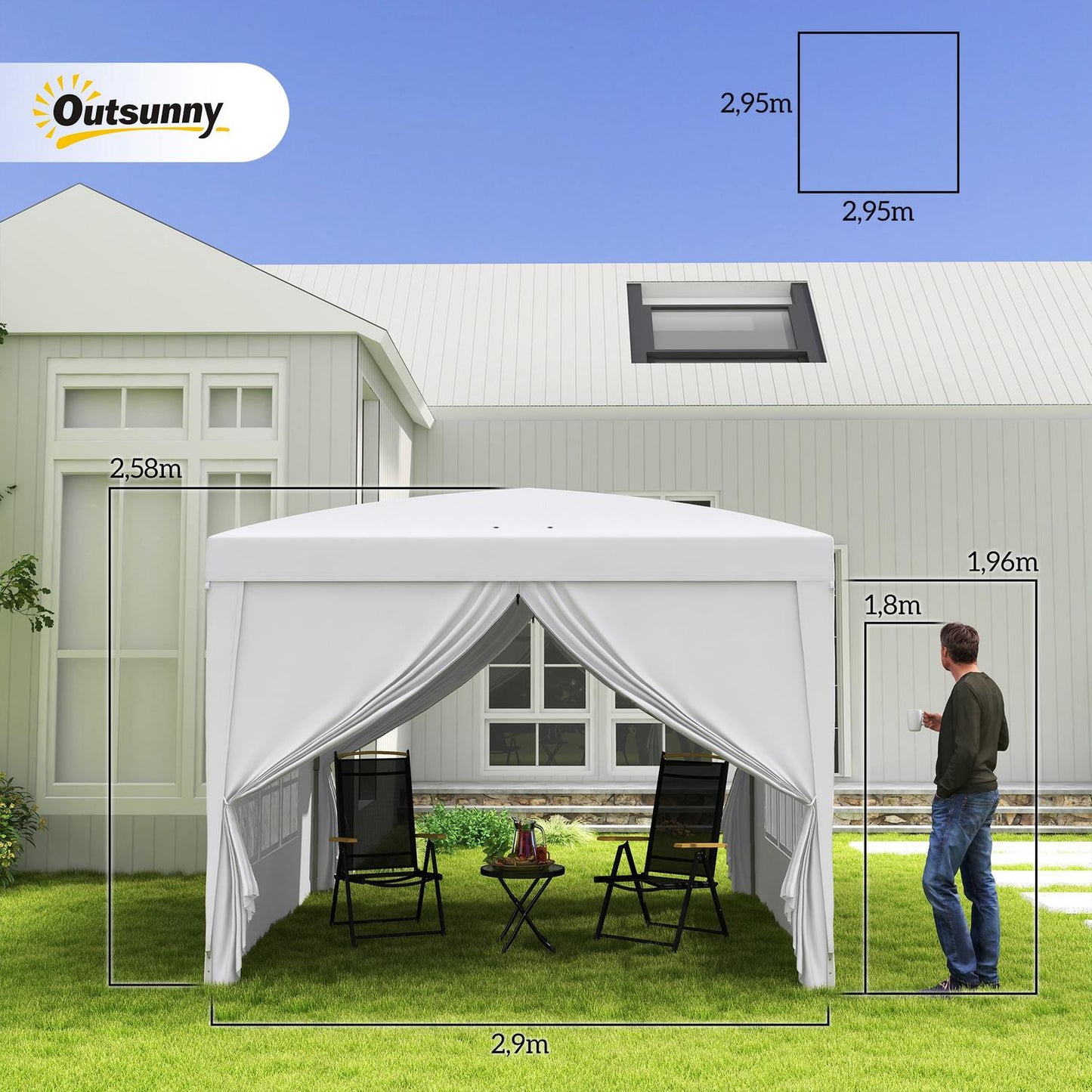 3x3m white gazebo with side walls and UV protection