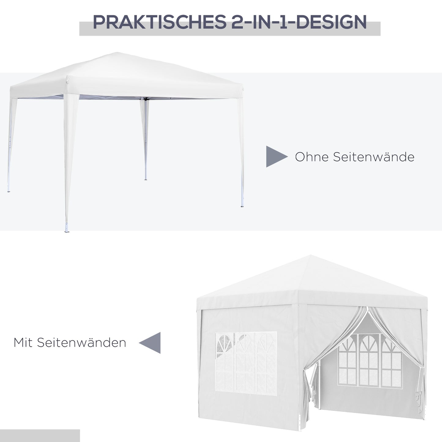 3x3m white gazebo with side walls and UV protection