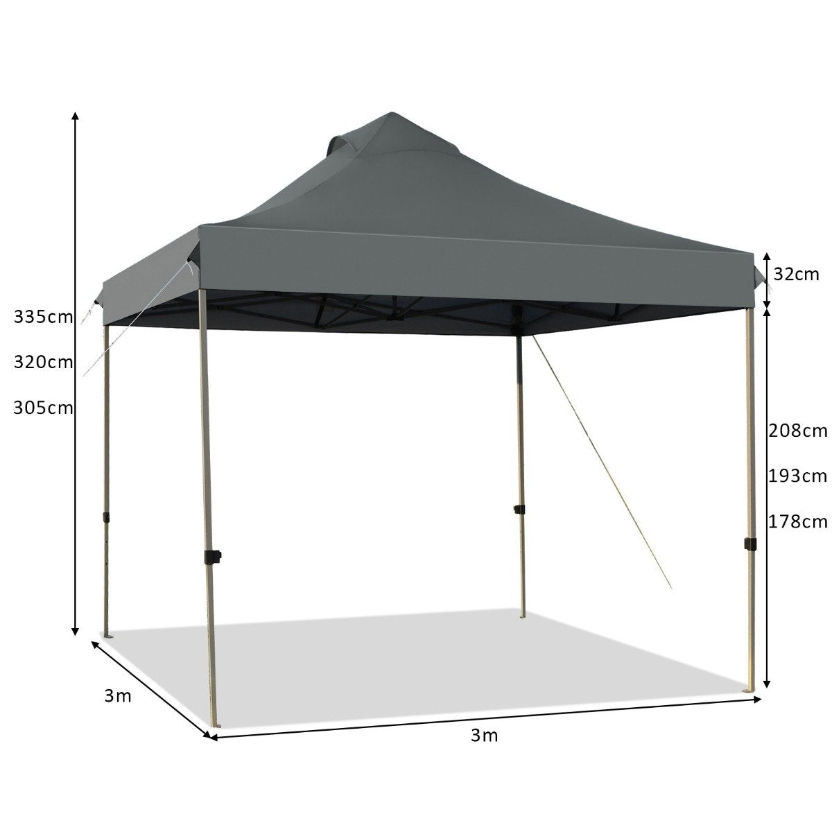 3 x 3 m pavilion folding pavilion waterproof stable winter party tent with carry bag on wheels grey