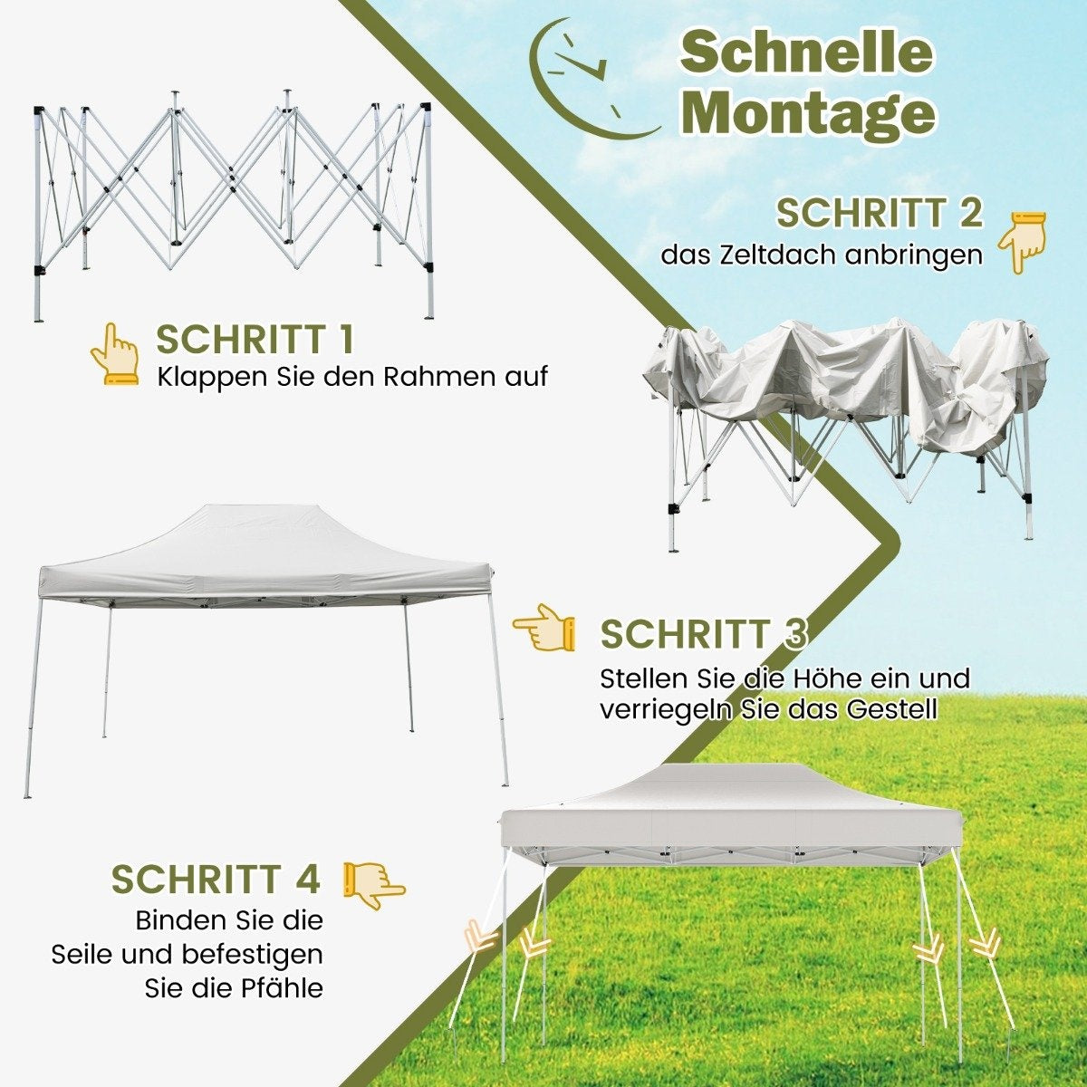 3 x 4.5 m Pop-Up Canopy Tent with Wheels & Ropes