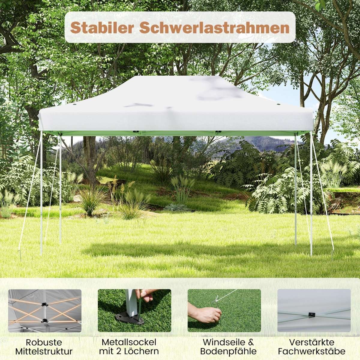 3 x 4.5 m Pop-Up Pavilion with Wheels & Ropes, White