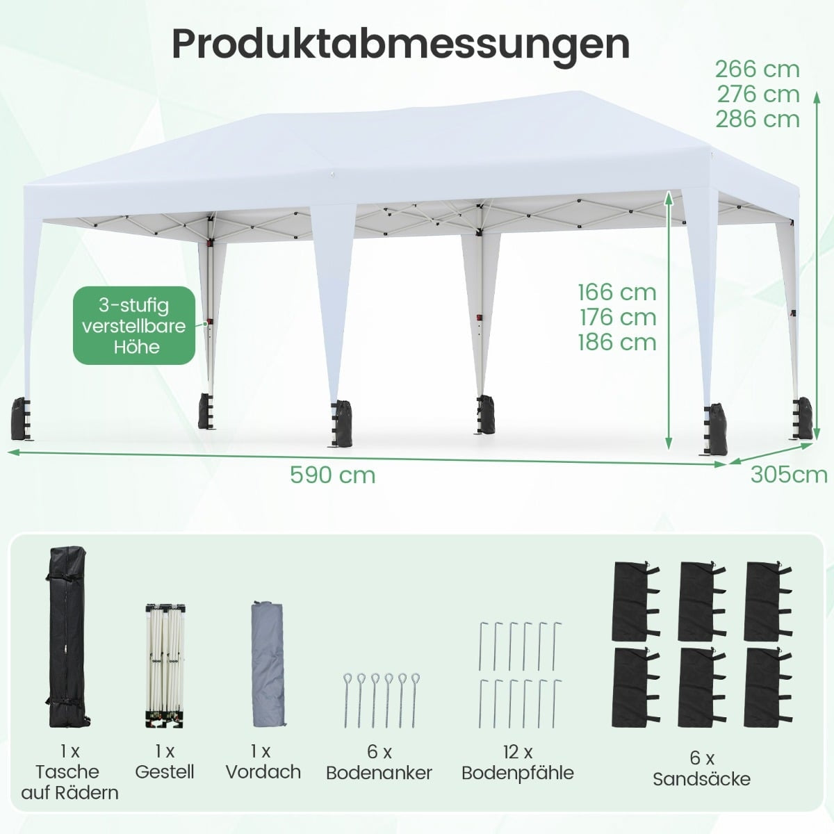 3 x 6 m Pop-Up Canopy Tent with UV Protection, White
