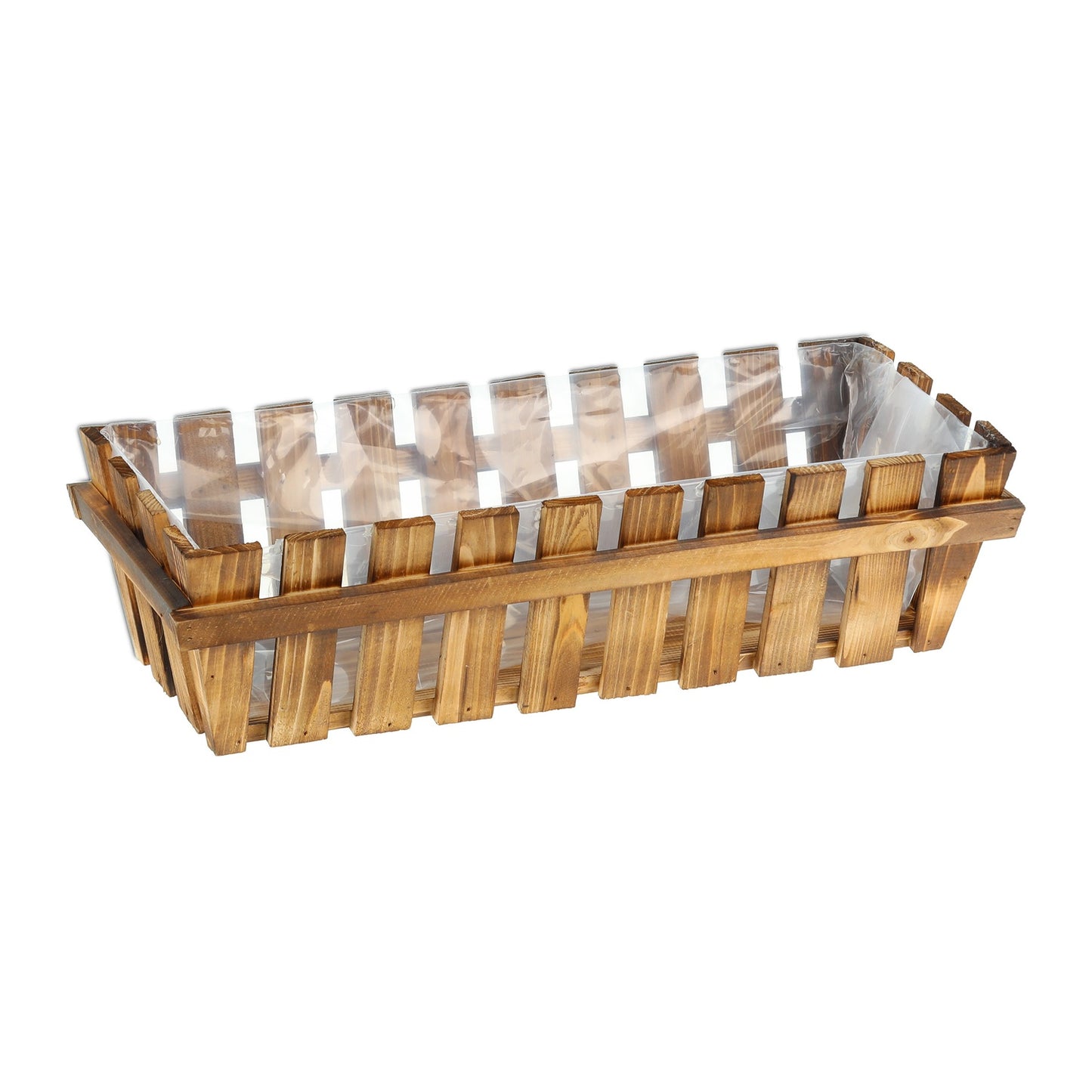 3x Flower Boxes in Wooden Fence Look