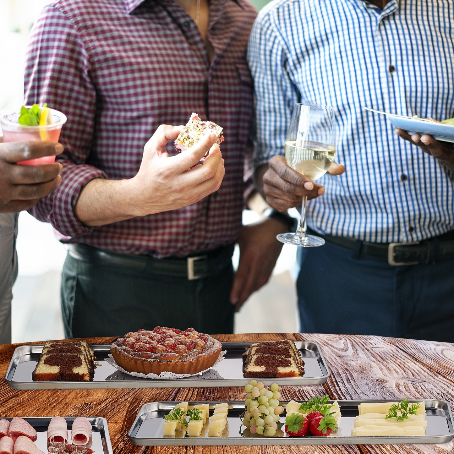 3x Steel Serving Trays