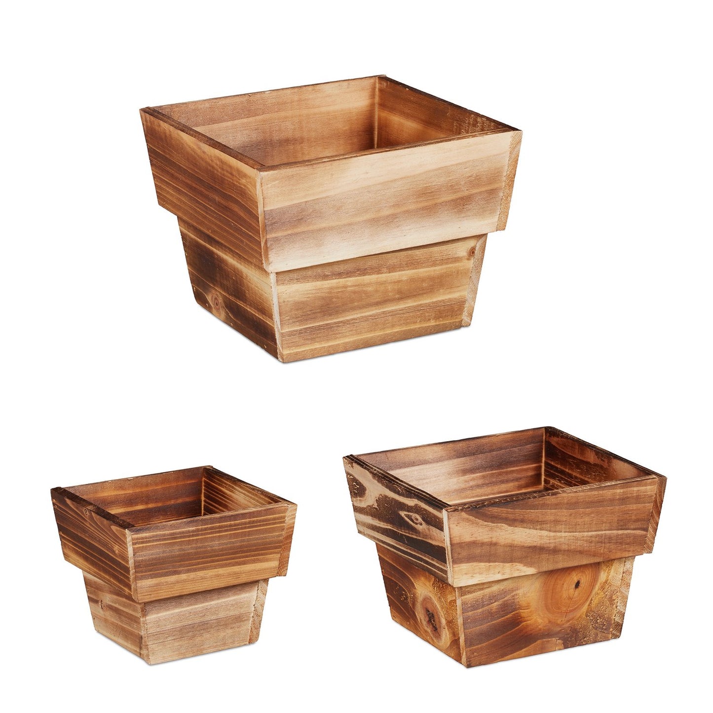 3x Wooden Square Plant Pots