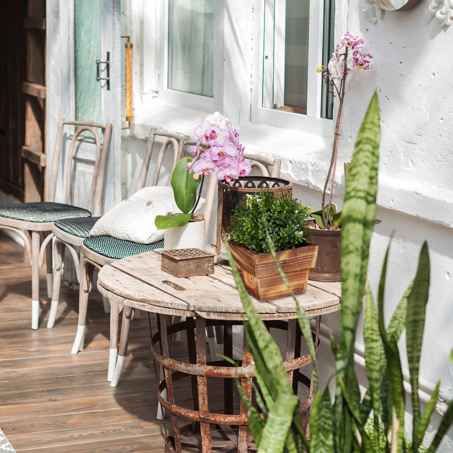 3x Wooden Square Plant Pots