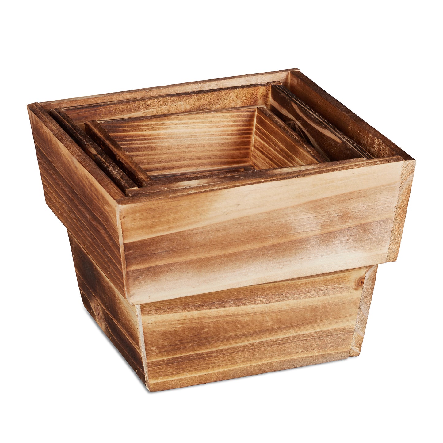 3x Wooden Square Plant Pots