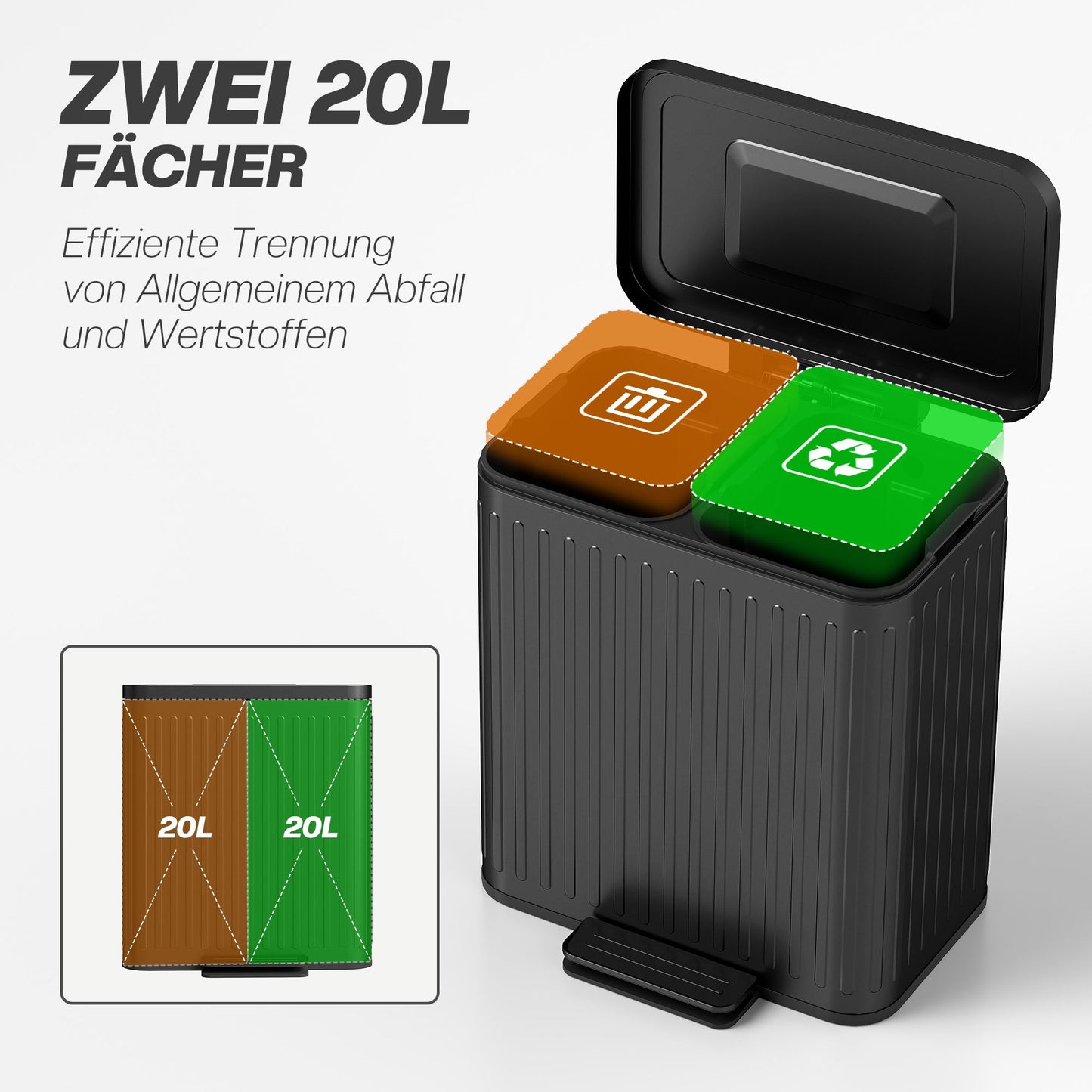 40L Dual Pedal Bin, Metal, 2 x 20L Capacity