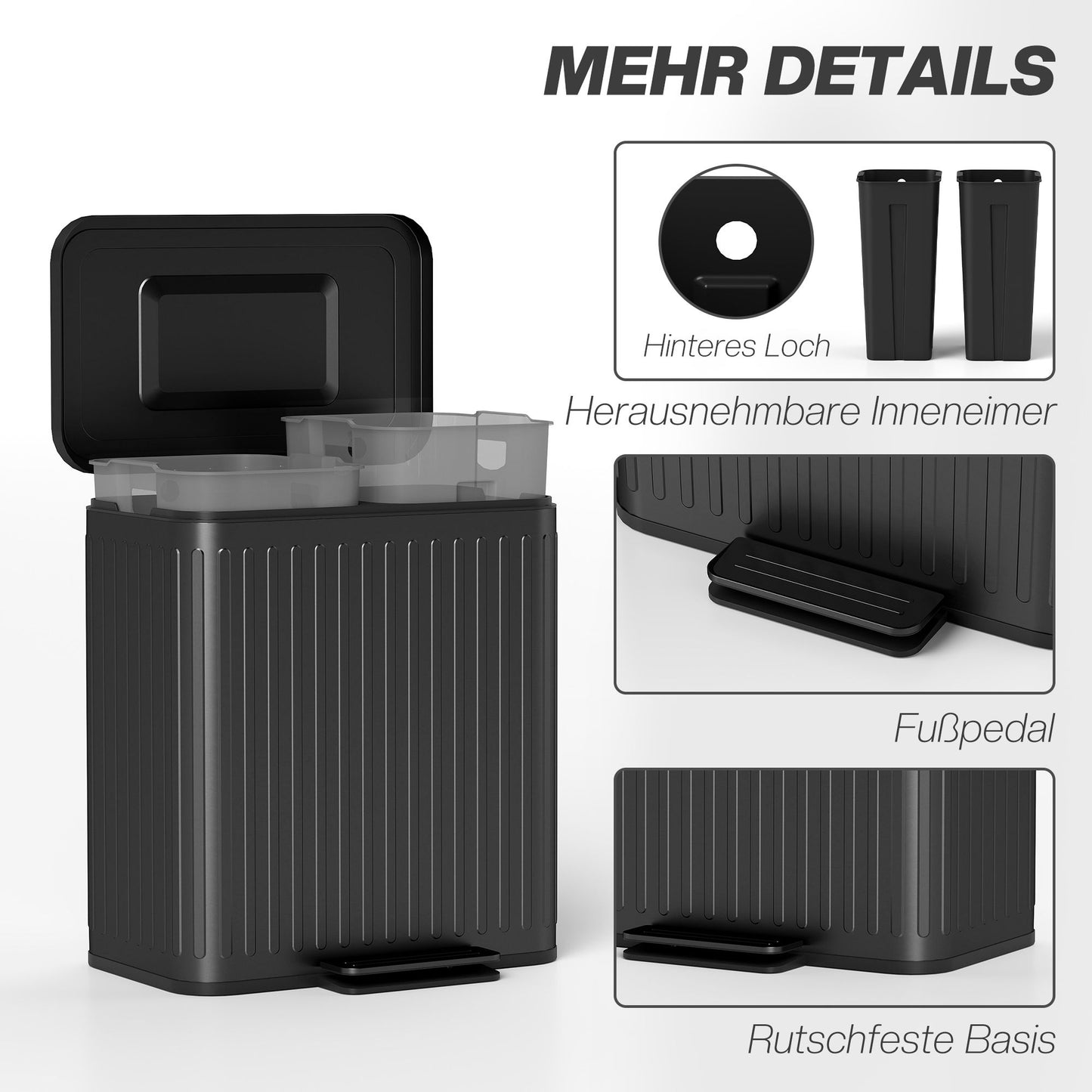 40L Dual Pedal Bin, Metal, 2 x 20L Capacity