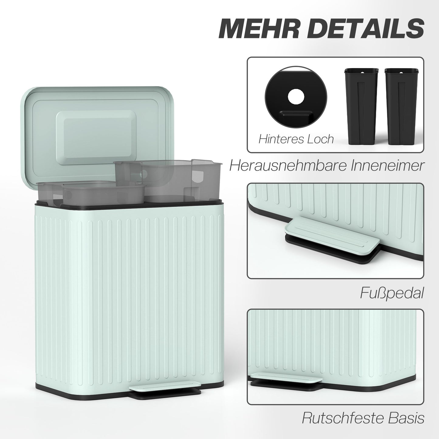 40L Dual Pedal Bin, Metal, 2 x 20L Capacity