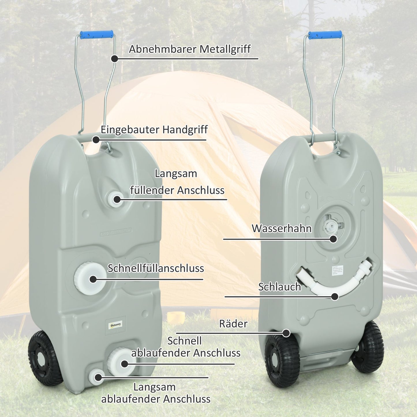 40 L Portable waste water tank with handle and faucet