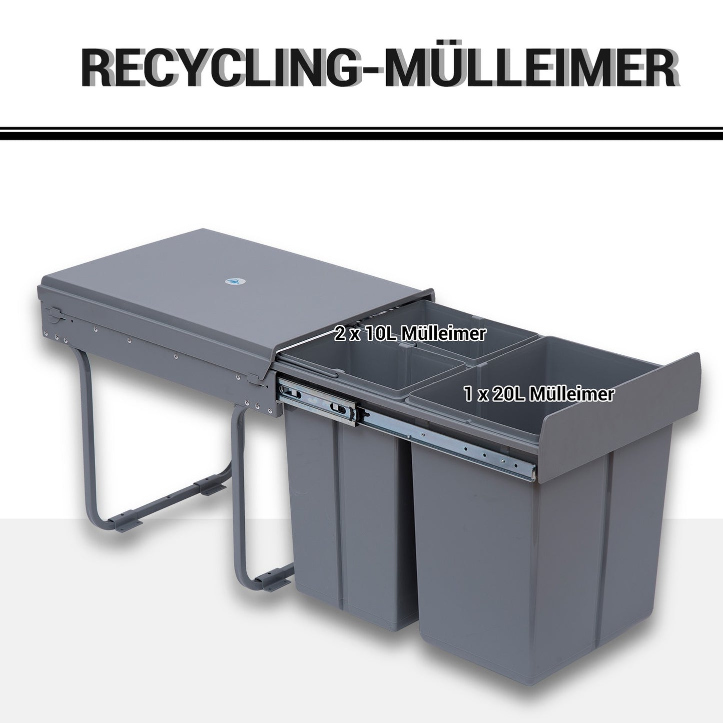 40L pull-out waste container with 3 compartments for kitchens