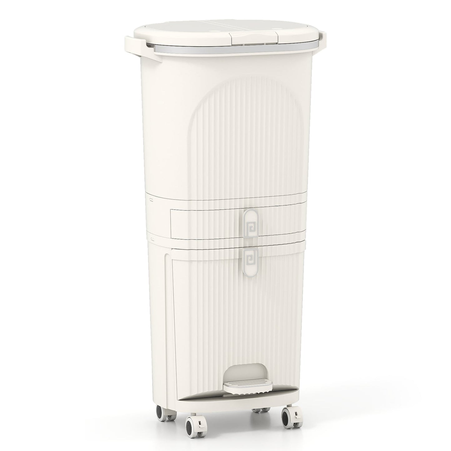 42L Kitchen Trash Bin with Lid, 3-Tier Sorter, Beige