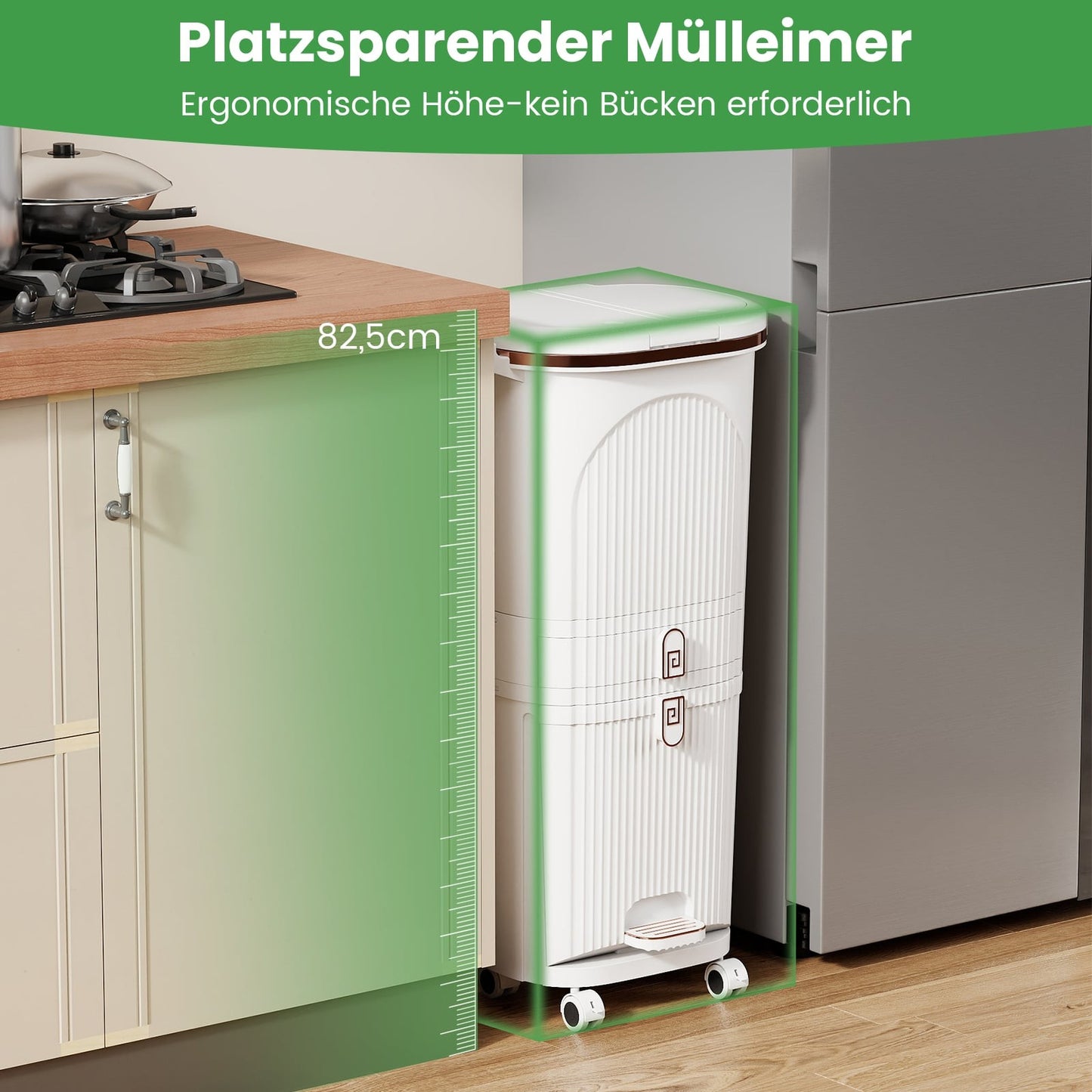 42L Kitchen Trash Can with Lid – 3-Tier Sorter, White