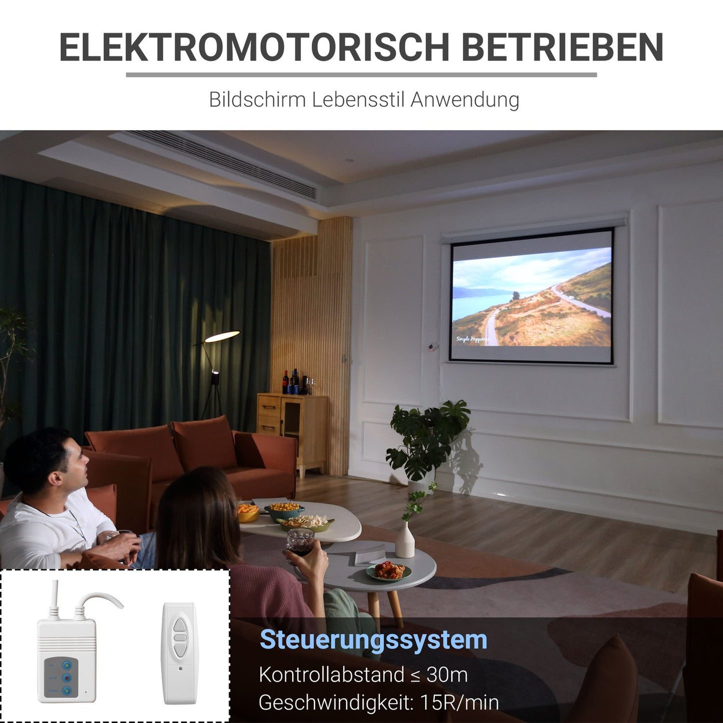 Electric projector screen 4:3, 171x130 cm with remote control