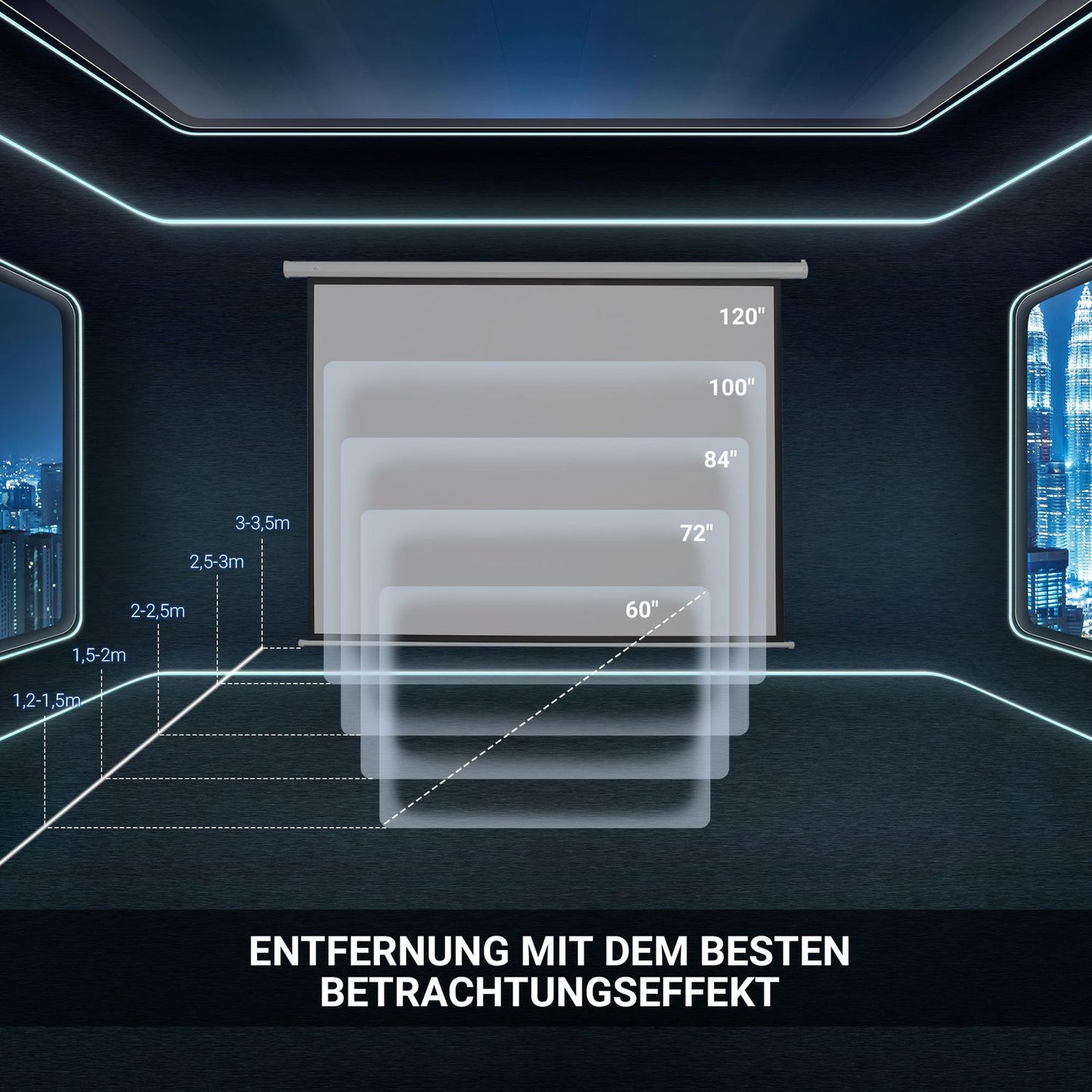 Electric projector screen 4:3, 171x130 cm with remote control