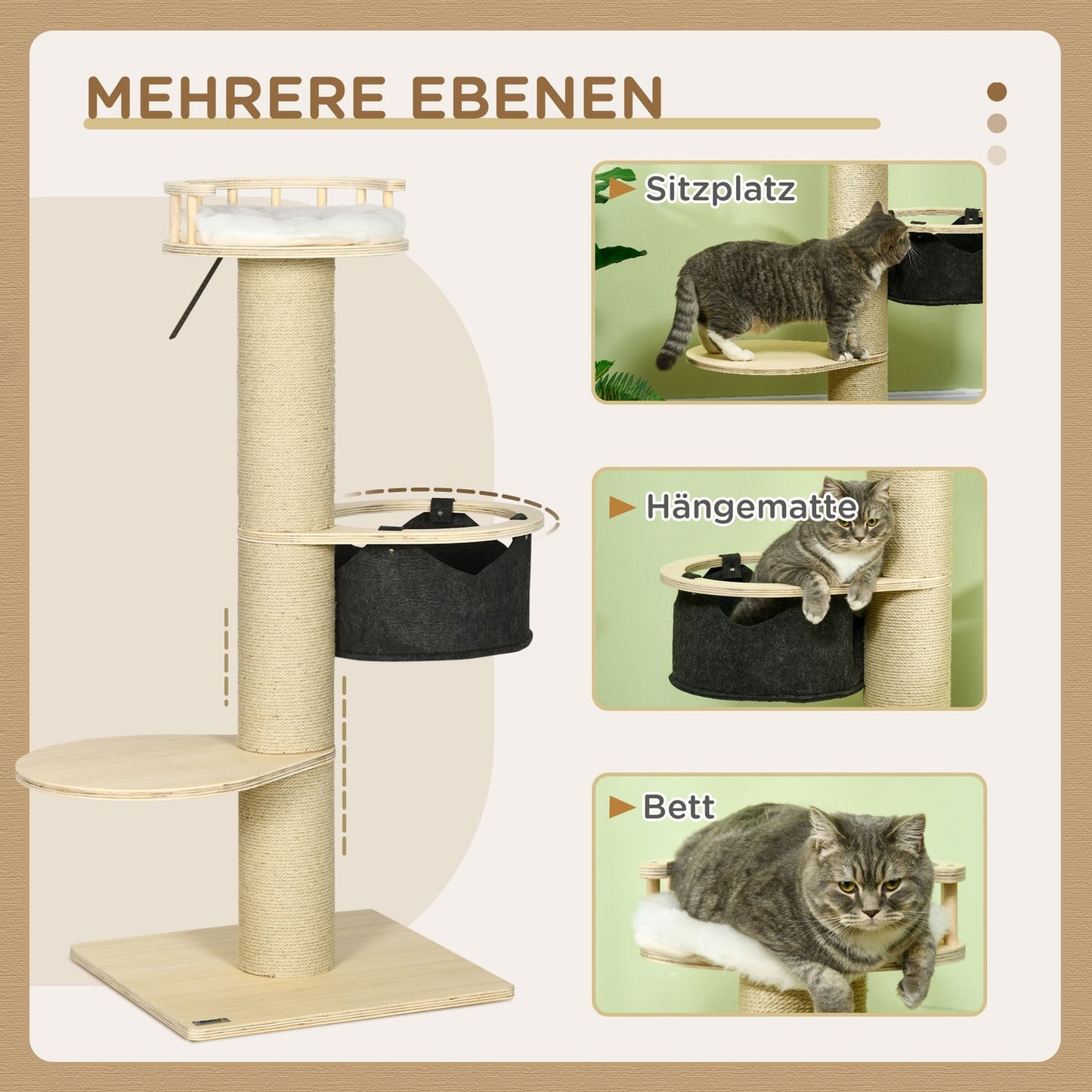 Cat Tree Climbing Tower – 45"" with hammock and bed