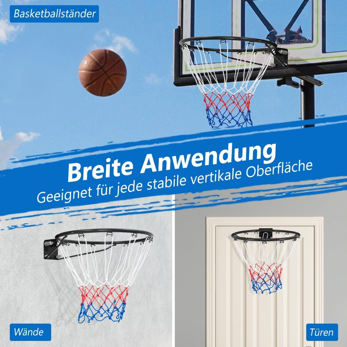 45cm Indoor Basketball Hoop with Net for Door & Wall