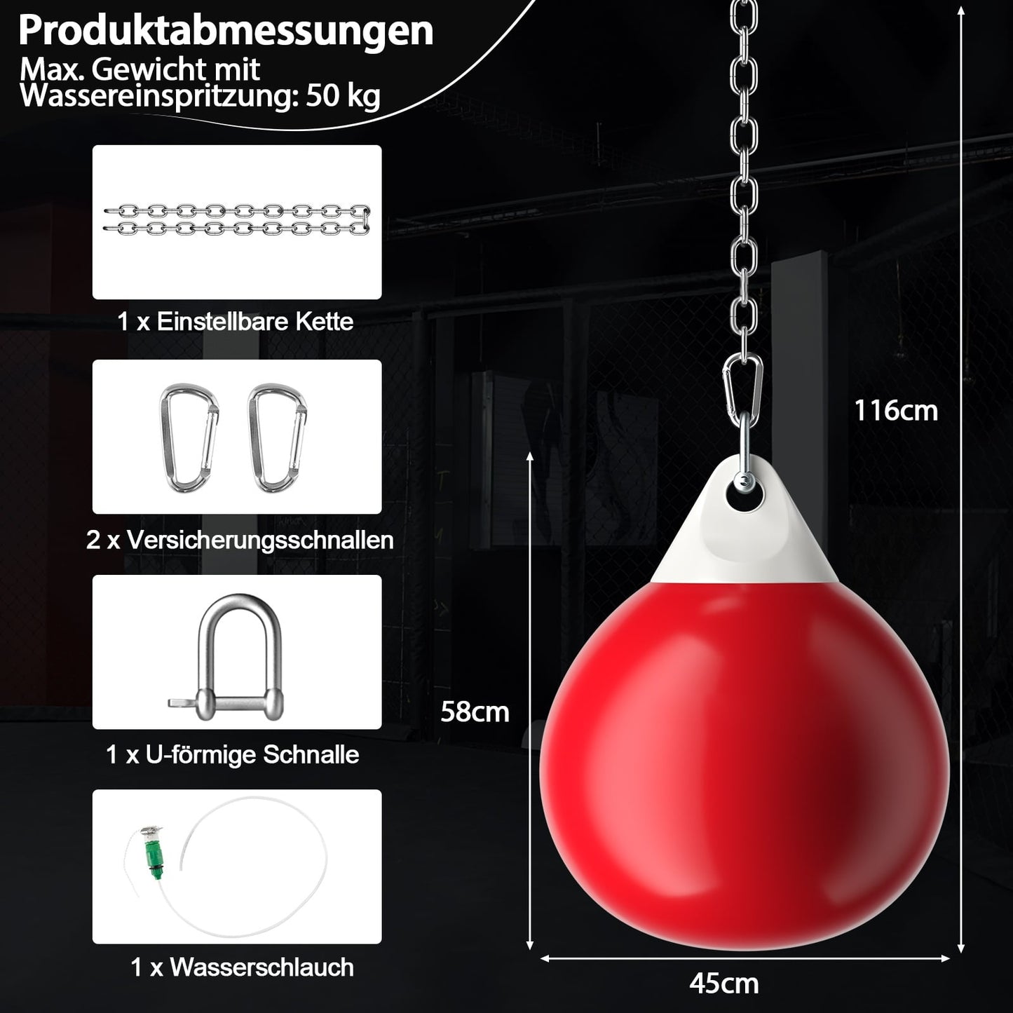 45 cm Water-Filled Punching Bag with Adjustable Chain