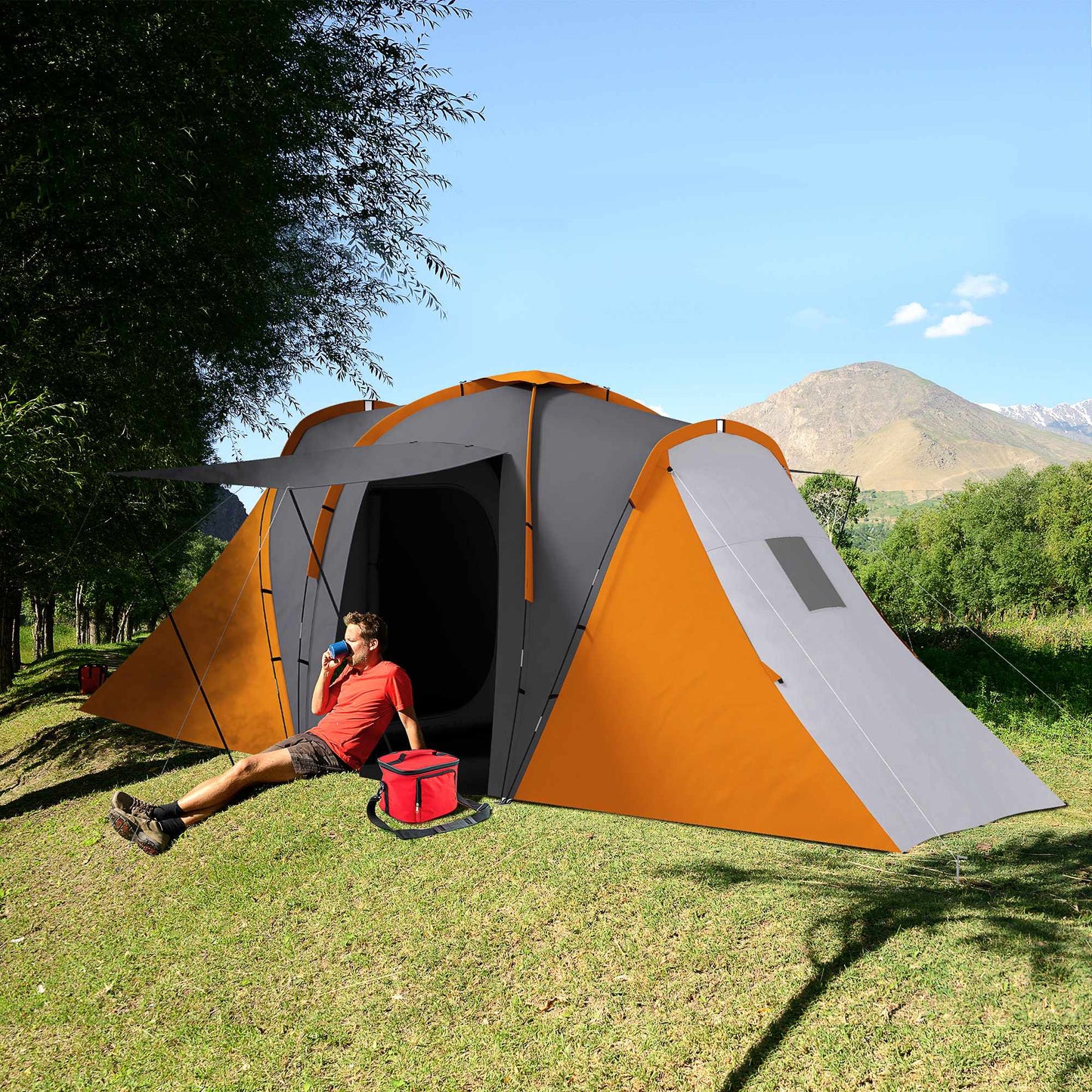 4-6 Person Tunnel Tent, 2 Bedrooms, Waterproof 2000mm