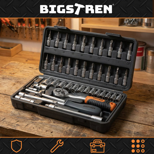 46-Piece Socket Wrench Set with Case, Cr-V Steel