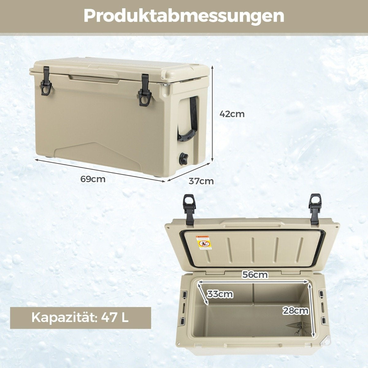47L Insulated Box with Bottle Opener & Handle Portable Cool Box Heat Container for Camping Kahki