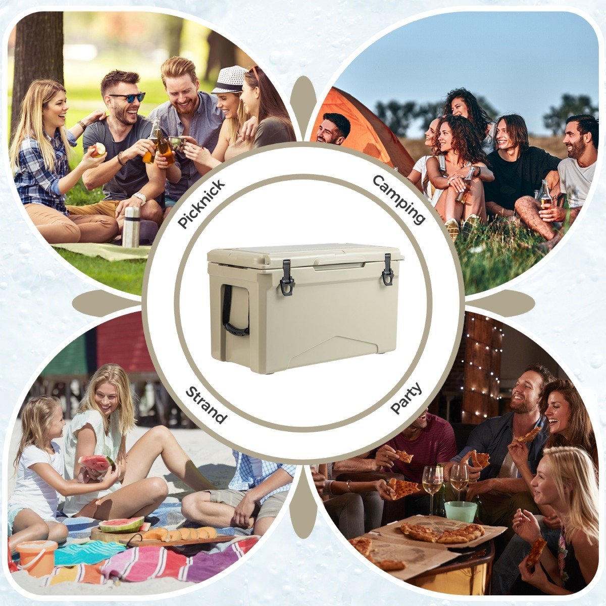 47L Insulated Box with Bottle Opener & Handle Portable Cool Box Heat Container for Camping Kahki