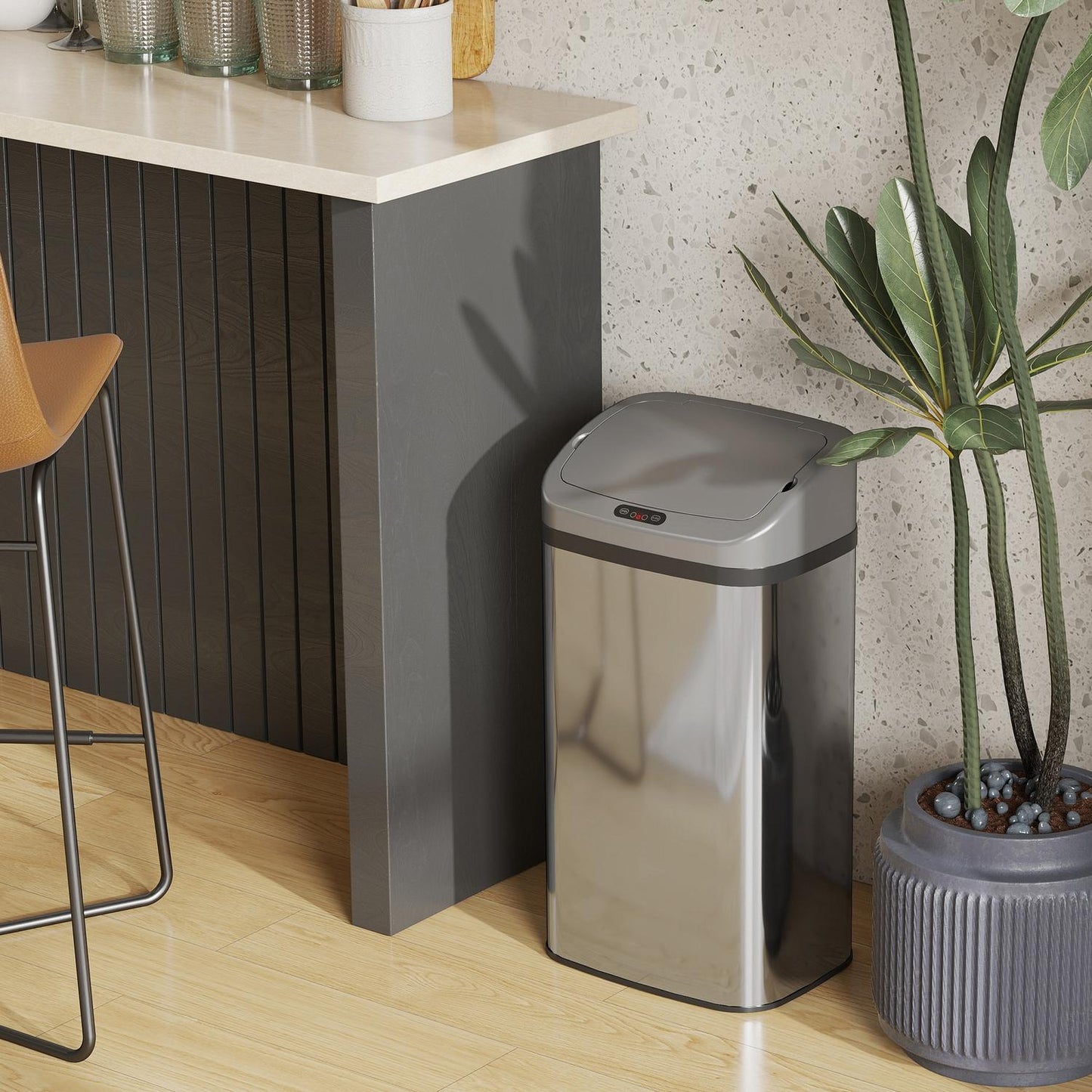 48L Sensor Trash Can, Auto-Close, Stainless Steel