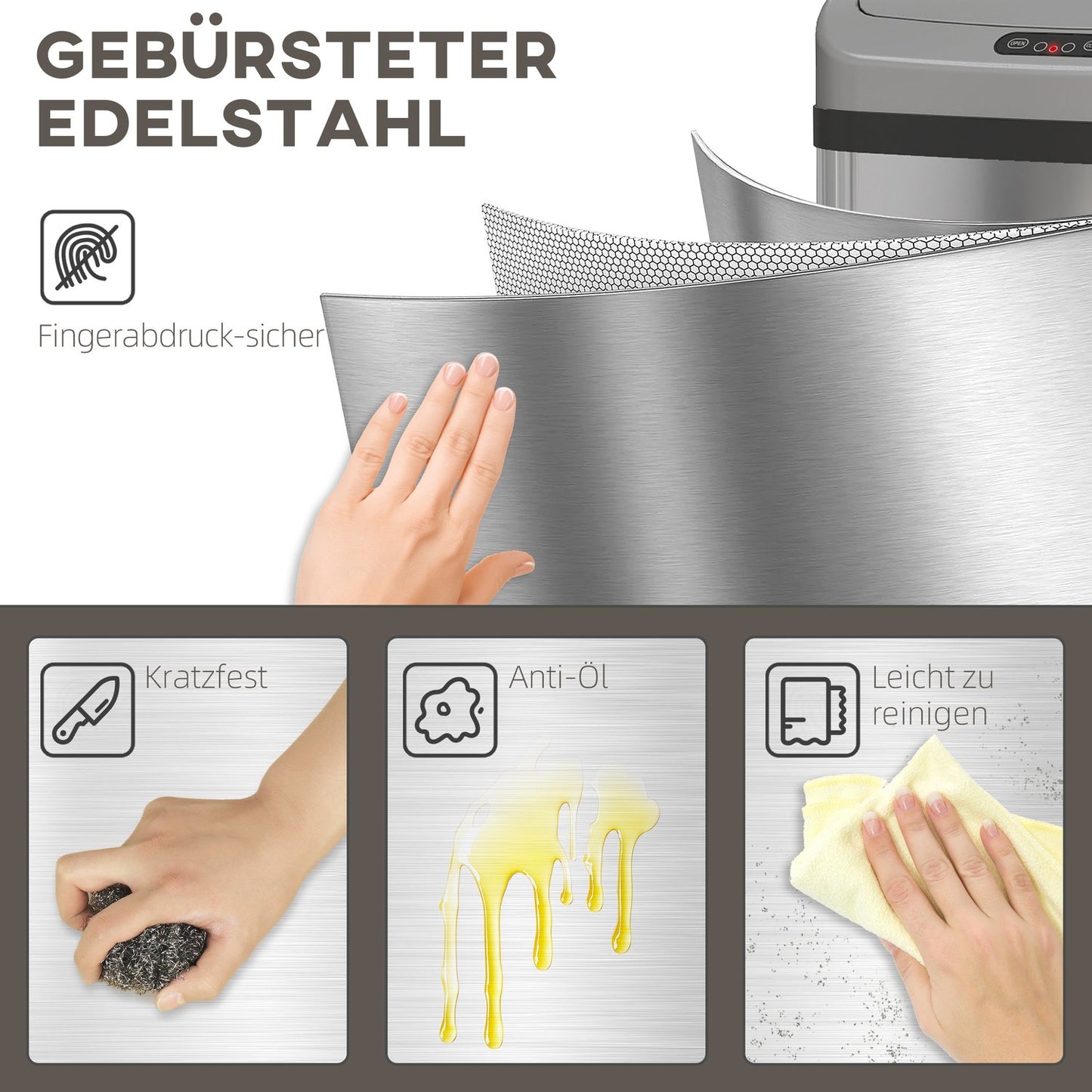 48L Sensor Trash Can, Auto-Close, Stainless Steel