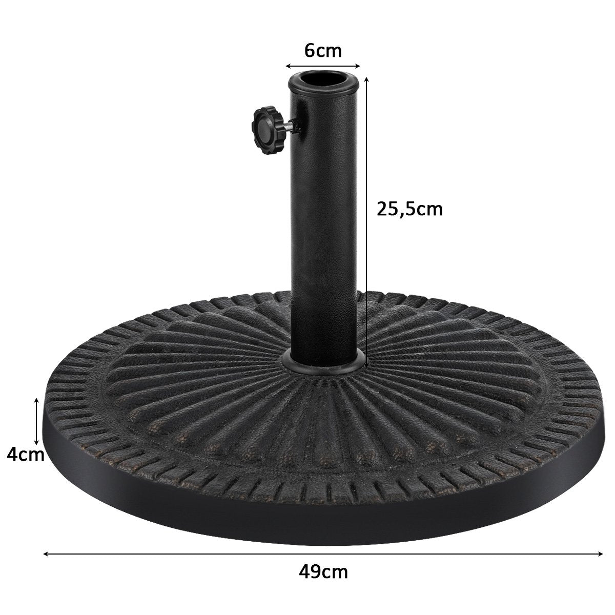 49cm Parasol Base Robust Round Umbrella Holder with Locking Knob Thick Iron Rod