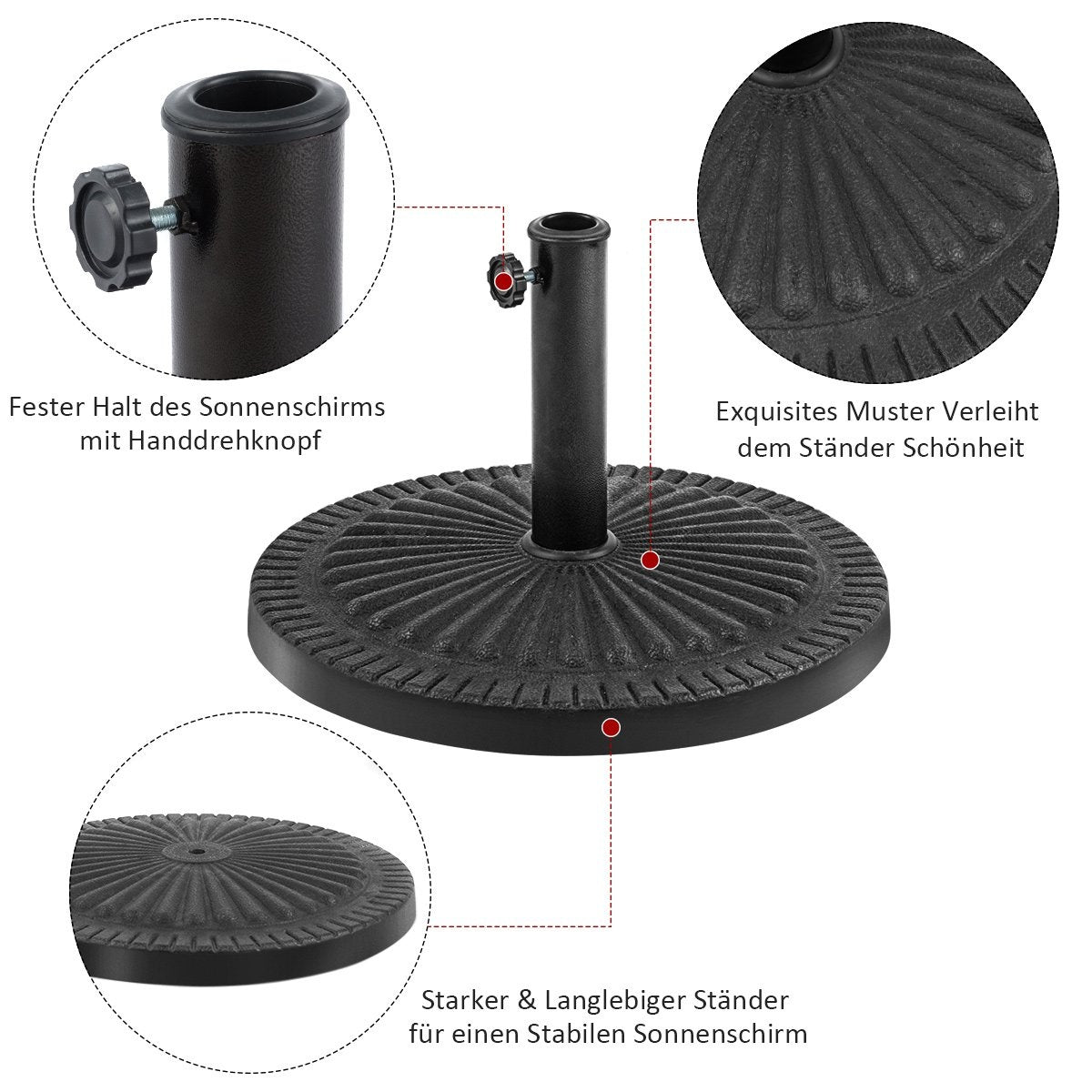 49cm Parasol Base Robust Round Umbrella Holder with Locking Knob Thick Iron Rod
