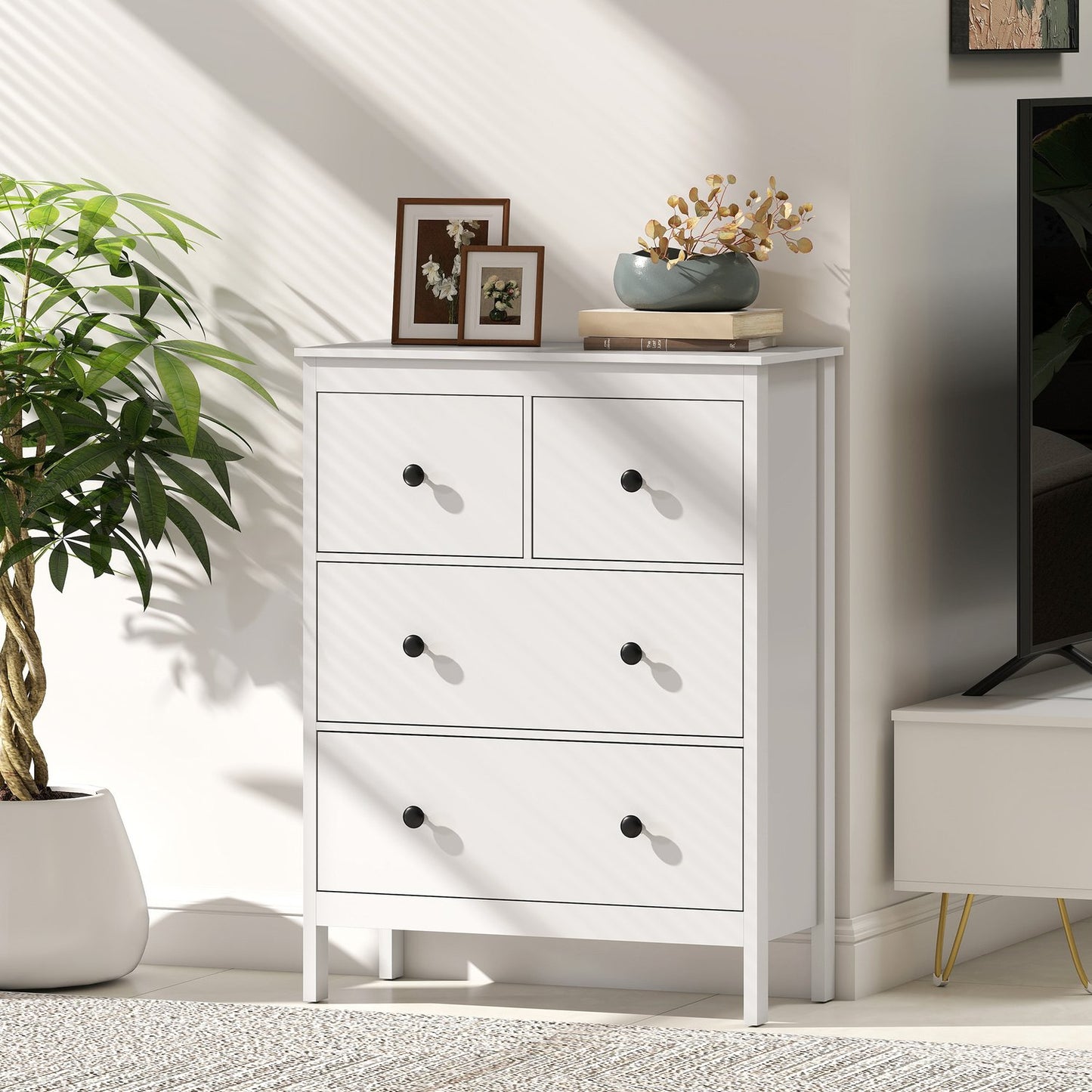 4-Drawer Dresser for Clothes & Linens, White MDF