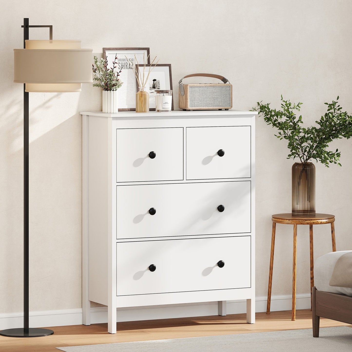 4-Drawer Dresser for Clothes & Linens, White MDF