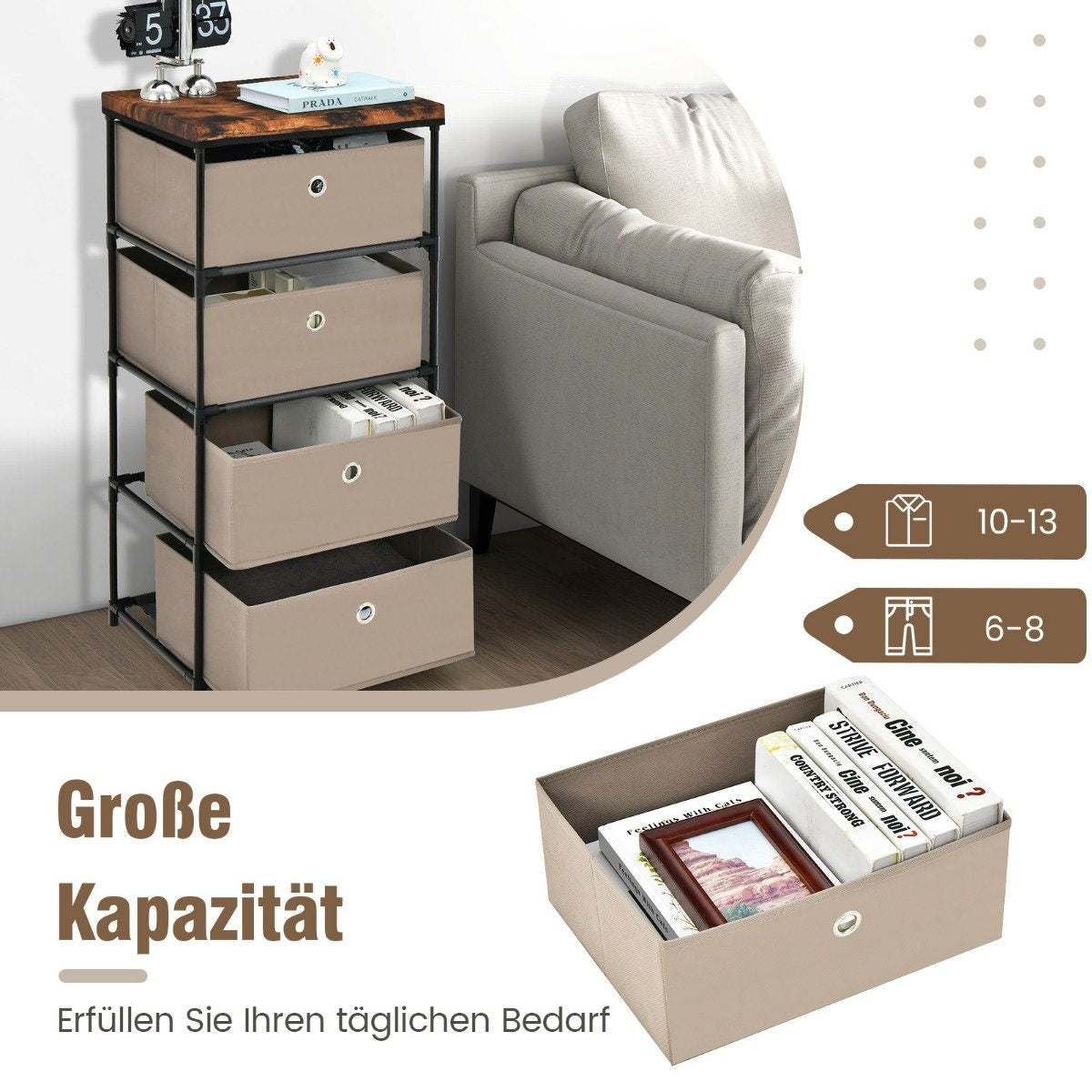 4-Drawer Fabric Dresser for Bedroom Storage, 42x33.5x84.5 cm