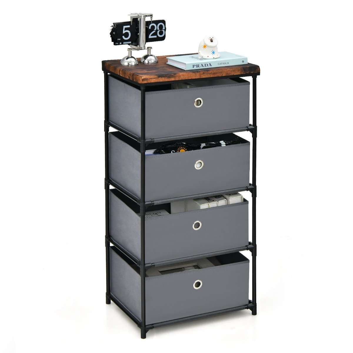 4-Drawer Fabric Dresser for Bedroom Storage, 42x33.5x84.5 cm, Gray