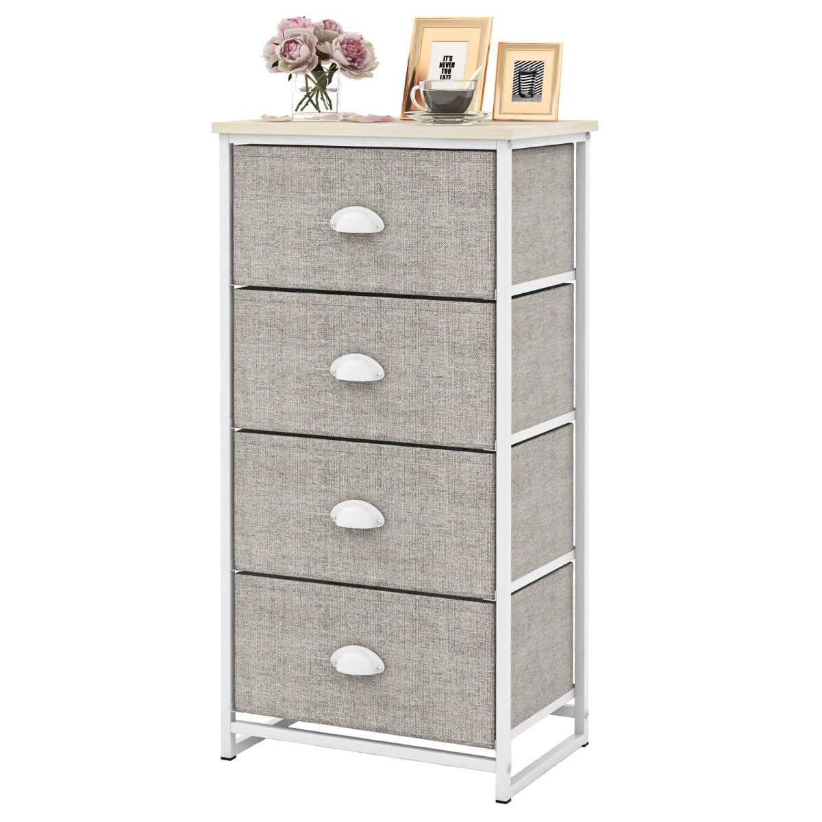 4-Drawer Fabric Dresser with Metal Frame, 45x30x94 cm