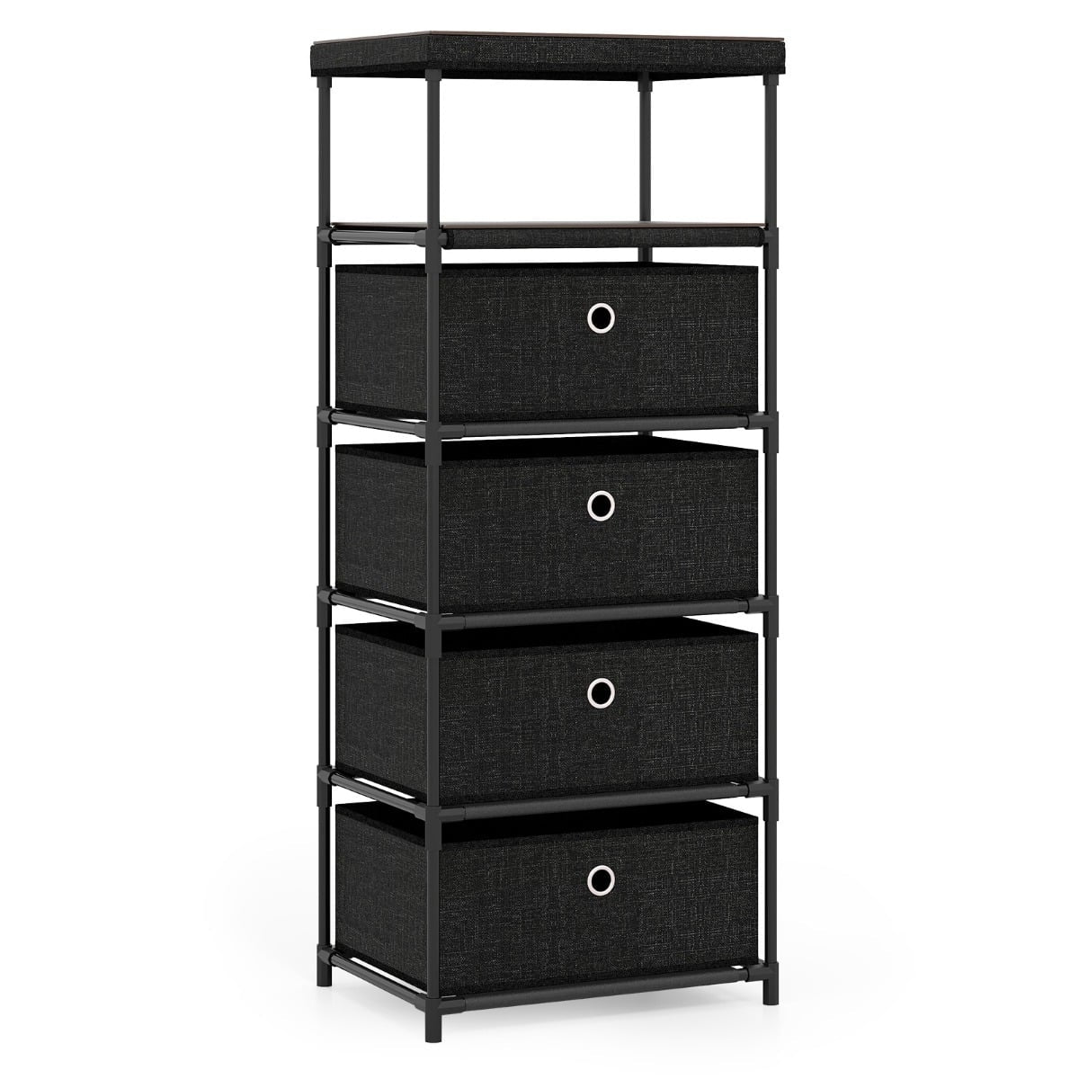 4-Drawer Fabric Dresser with Wood Top and Shelf