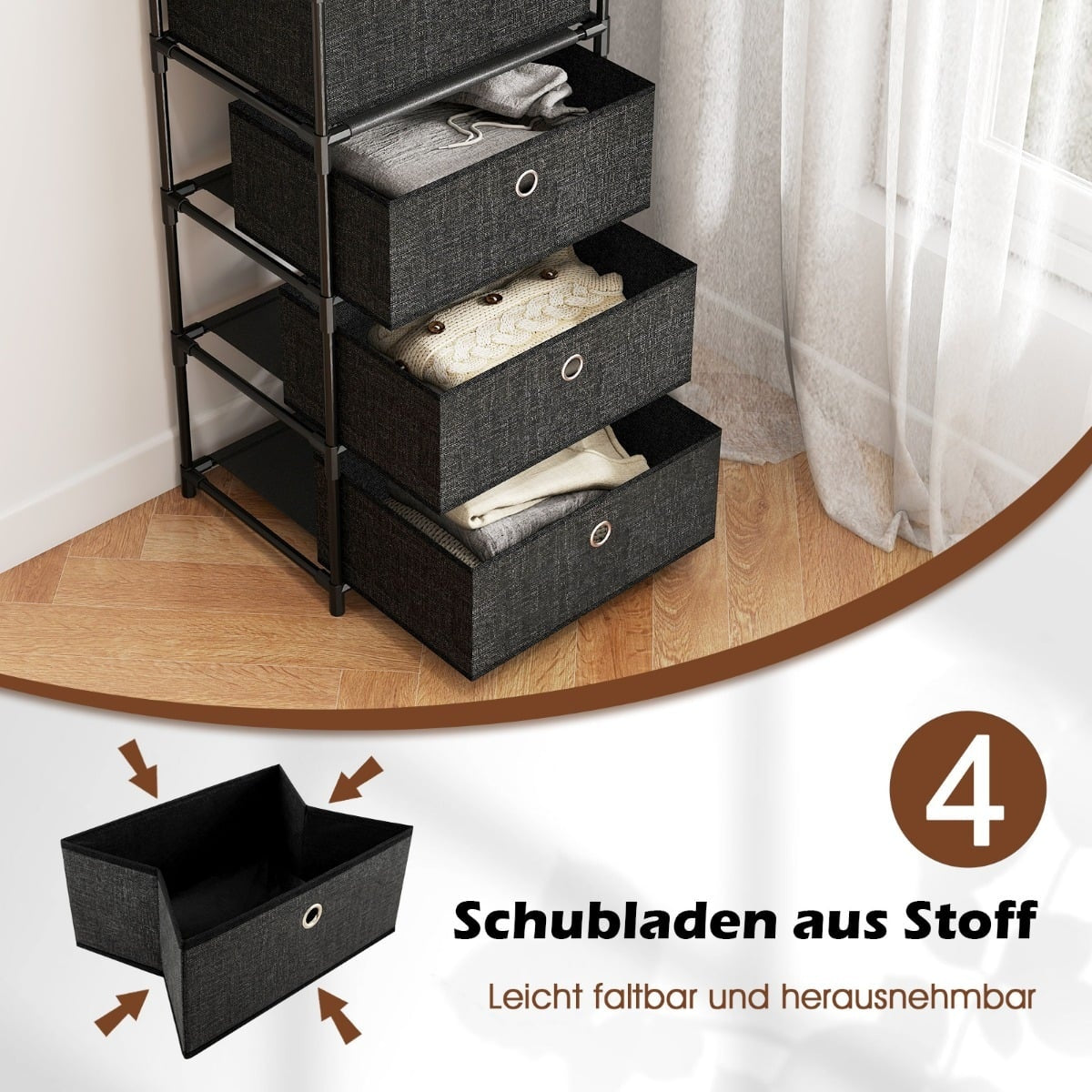 4-Drawer Fabric Dresser with Wood Top and Shelf