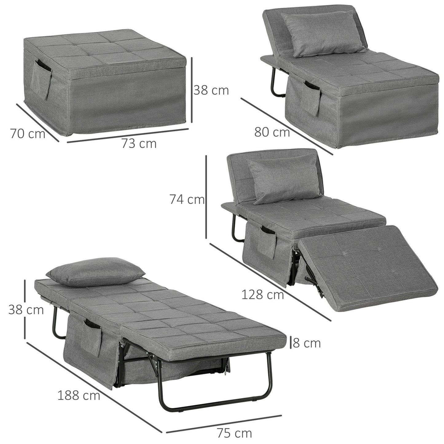 Folding 4-in-1 guest bed & ottoman with adjustable height