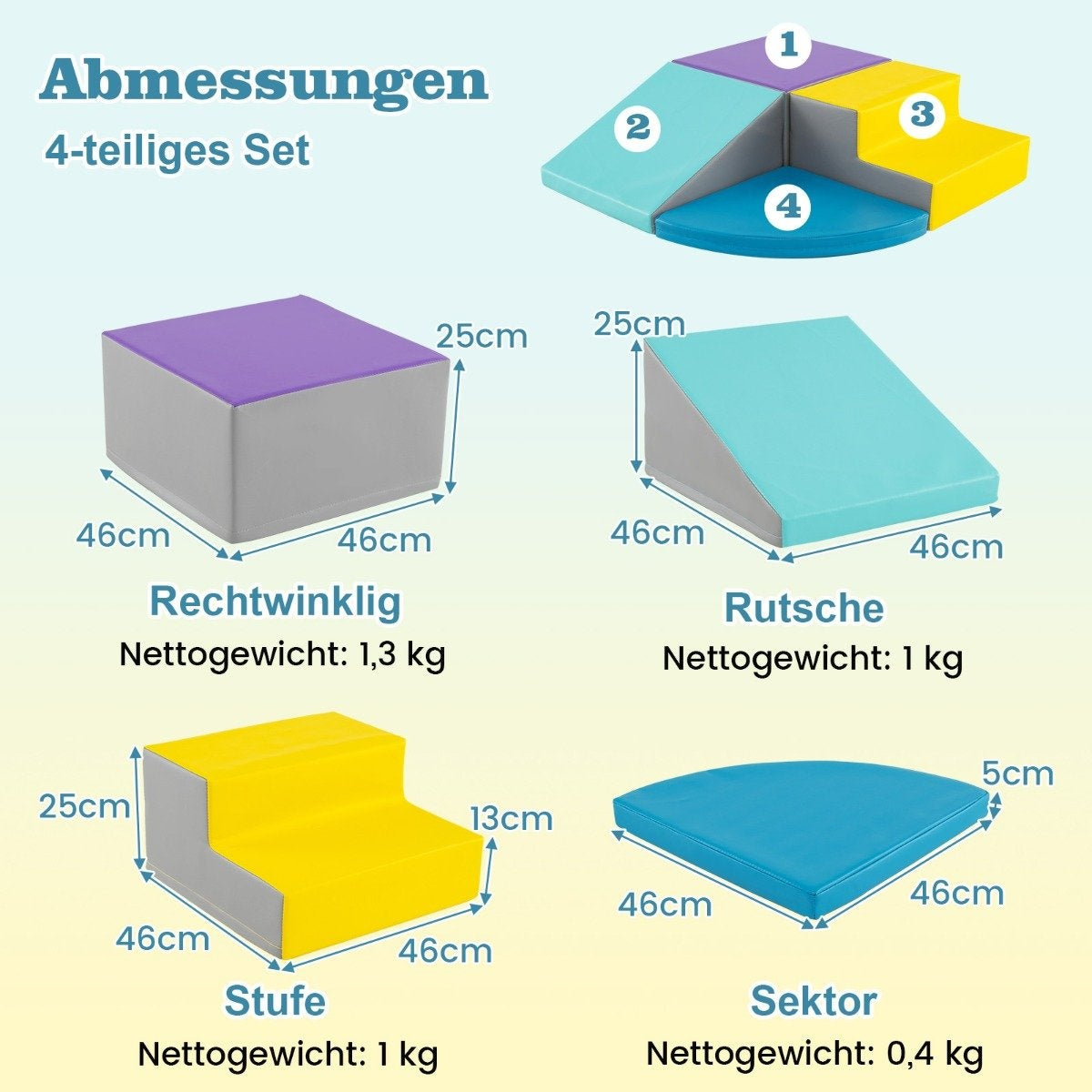 4 PCS. Foam building blocks for running around and climbing, giant building blocks, blue + purple