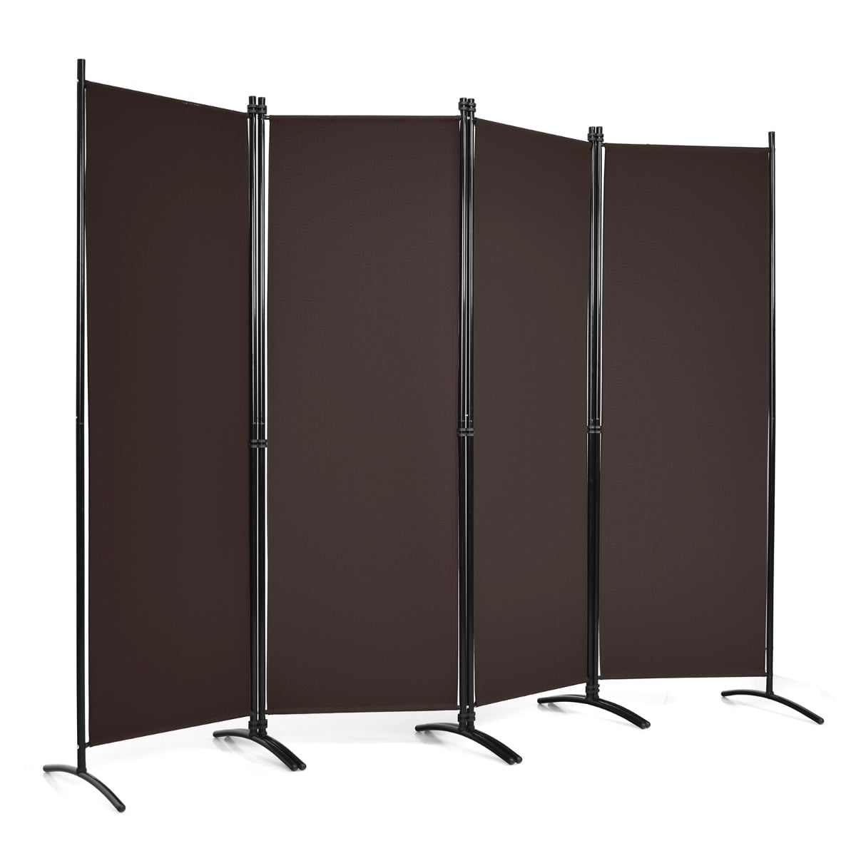 4-Panel 173 cm Privacy Screen with Steel Frame, Brown