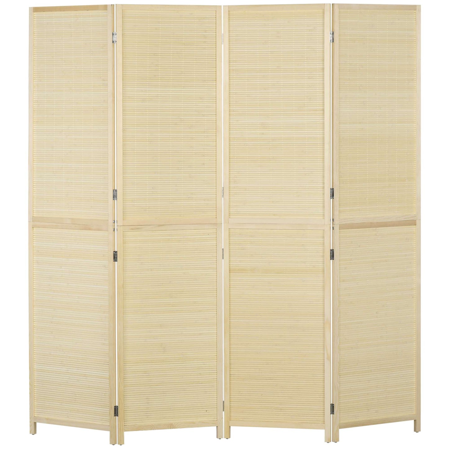 4-Panel Bamboo Room Divider, Natural Wood Finish