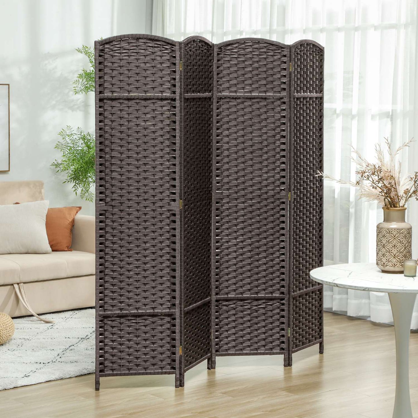 4-Panel Folding Room Divider, Brown, Polypropylene