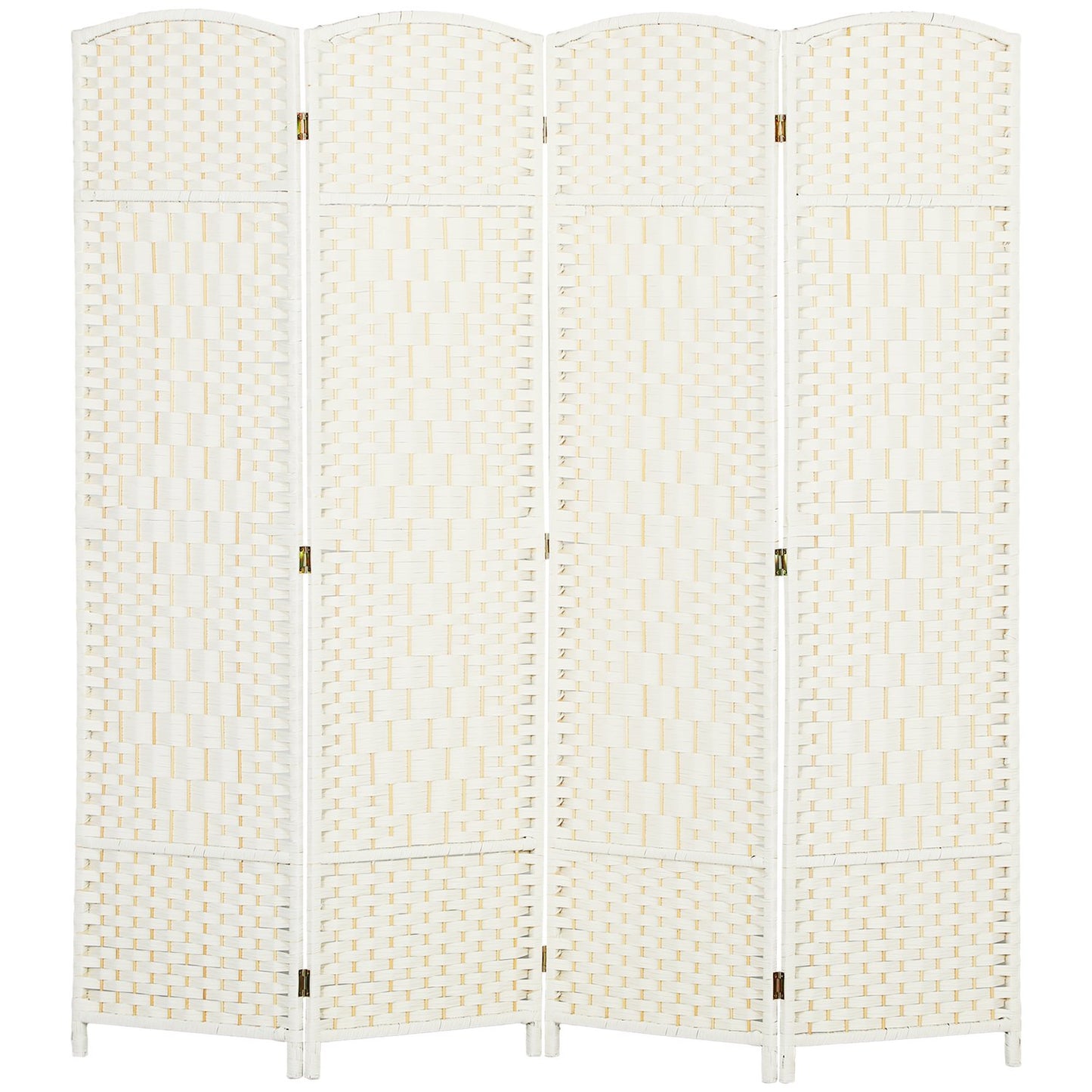 4-Panel Folding Room Divider, White, Polypropylene, Pine